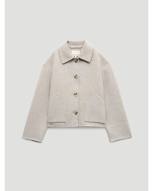Hush Natural Checked Relaxed Double Faced Wool Jacket