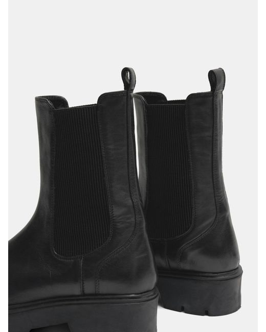 Hush Black Chunky Leather Chelsea Boots