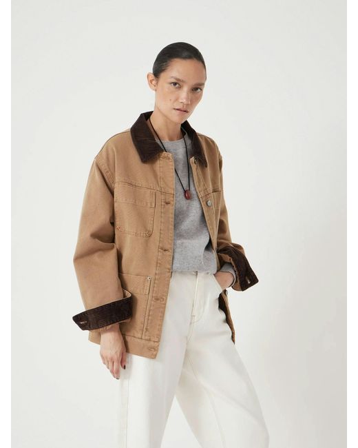 Hush White Cord Collar Oversized Boxy Barn Jacket