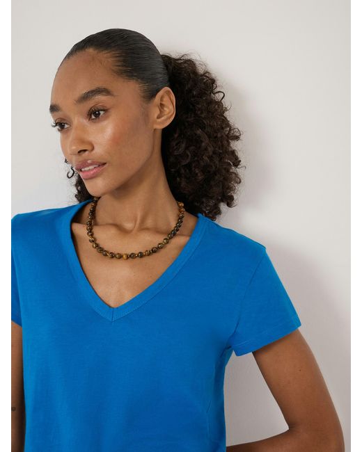 Hush Blue Slim Fit Slub Cotton V Neck T-Shirt