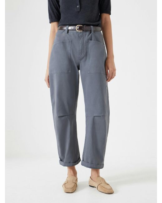 Hush Blue Cordi Barrel Leg Cotton Trousers