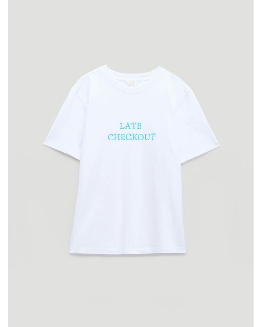 Hush White Late Checkout Embroidered Cotton T-Shirt