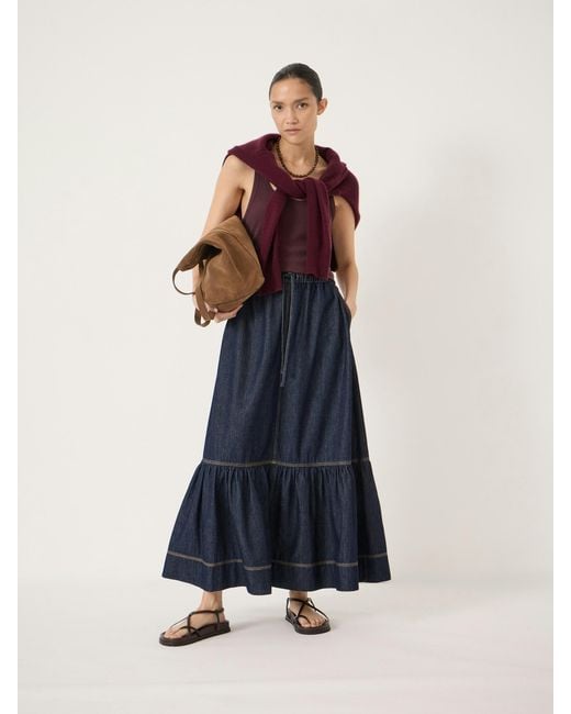Hush Blue Betty Tiered Denim Midi Skirt