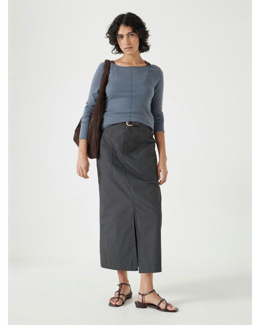 Hush Blue Lightweight Cotton Column Midi Skirt