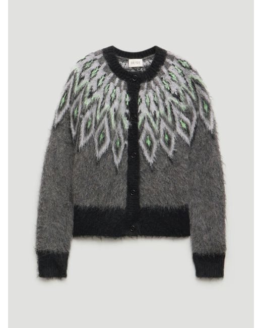 Hush Gray Brushed Fairisle Cardigan With Mohair