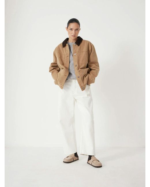 Hush White Cord Collar Oversized Boxy Barn Jacket