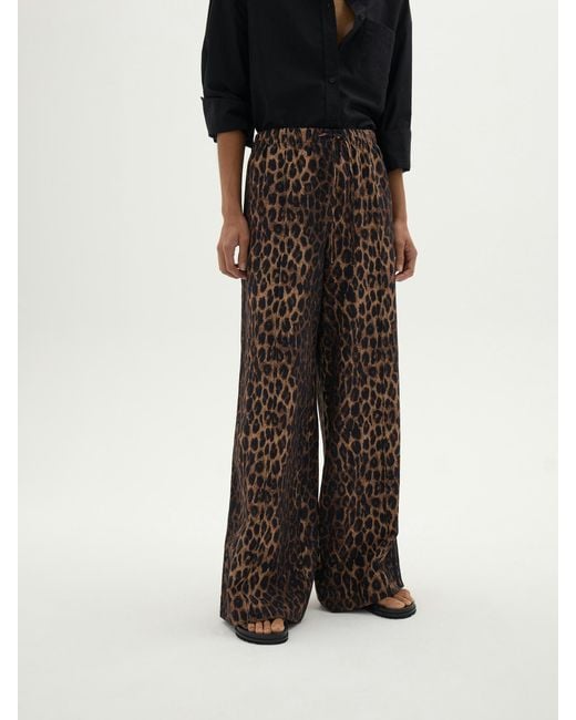Hush Black Petunia Linen Blend Leopard Print Trousers