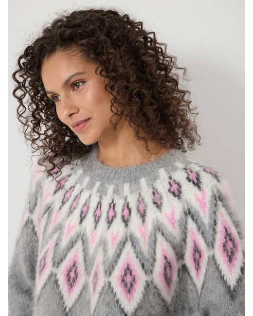 Hush Gray Brushed Fairisle Jumper With Mohair