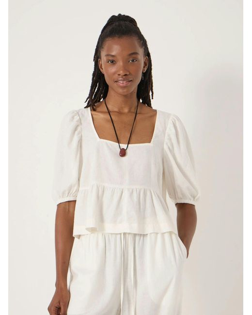 Hush White Alva Puff Sleeve Linen Beach Top