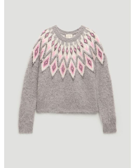 Hush Gray Brushed Fairisle Jumper With Mohair