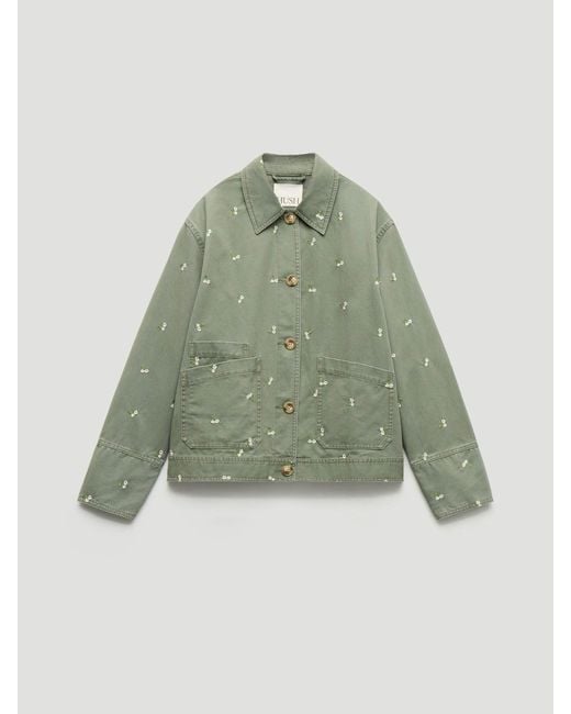 Hush Green Emery Embroidered Cotton Utility Jacket