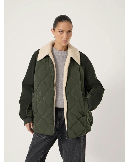 Hush Green Teddy Collar Quilted Bomber