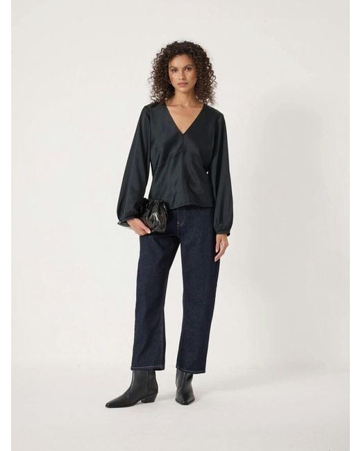 Hush Blue Grace Satin Long Sleeve Top