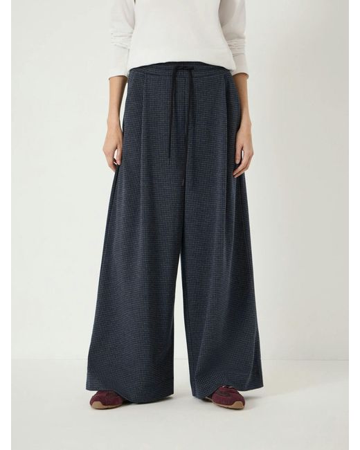 Hush Blue Taylor Check Wide Leg Jersey Trousers