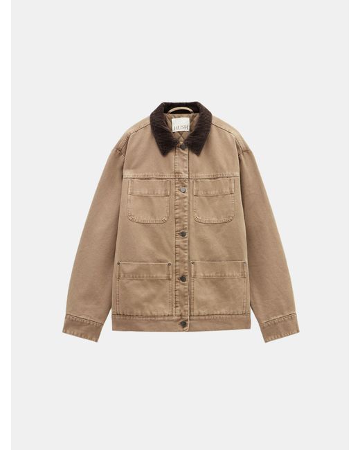 Hush White Cord Collar Oversized Boxy Barn Jacket