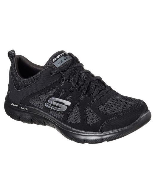 Skechers Leather S Wide Fit Flex Appeal 2.0 - 12761 Walking Trainers in  Black - Lyst