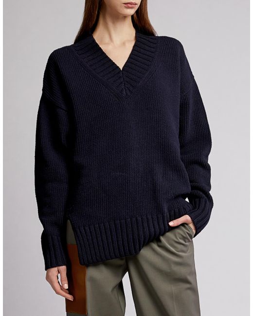 JOSEPH Cotton Sloppy Joe Vneck Sweater in Navy (Blue) Lyst