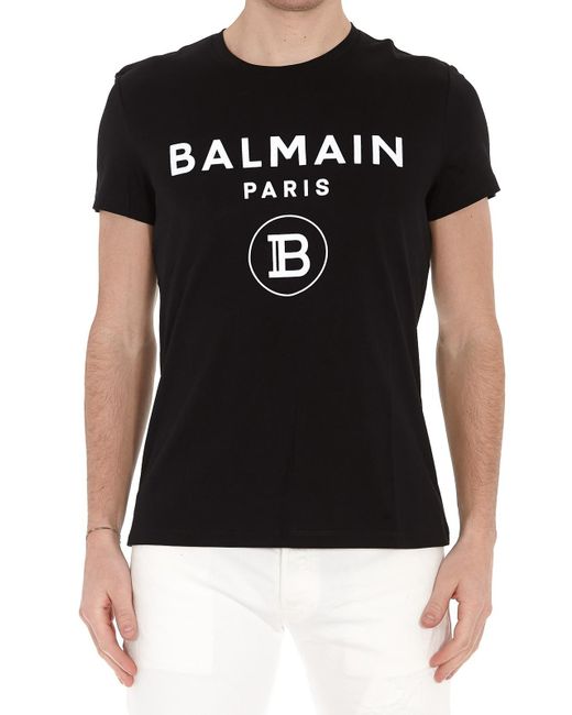 Balmain Cotton Paris Logo Black T-shirt for Men - Lyst