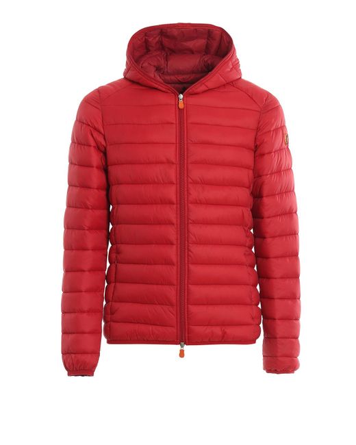 Save The Duck Synthetic Extra Light Hooded Puffer Jacket in Red - Lyst
