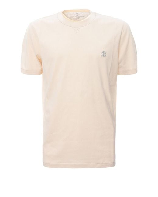 Brunello Cucinelli Cotton Logo Embroidery T-shirt in White for Men - Lyst