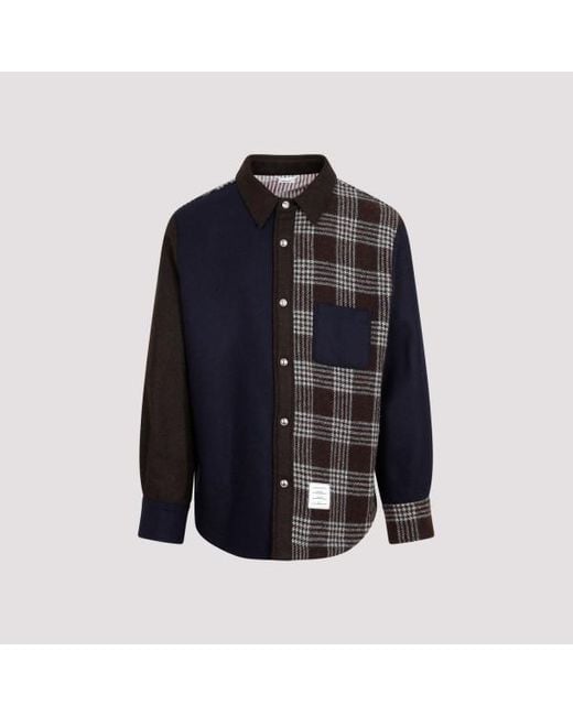 Thom Browne Blue Snap Front Shirt Jacket In Funmix for men