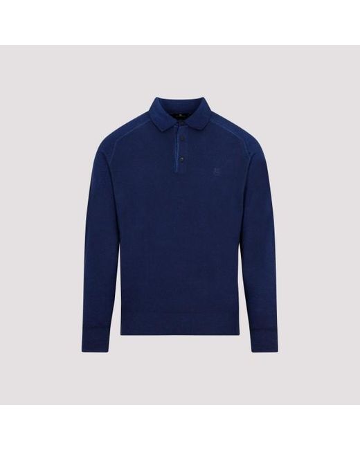Etro Blue Wool Classic Polo for men