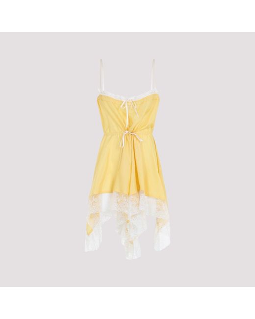 Saint Laurent Yellow Lace-Detail Strapless Mini Dress