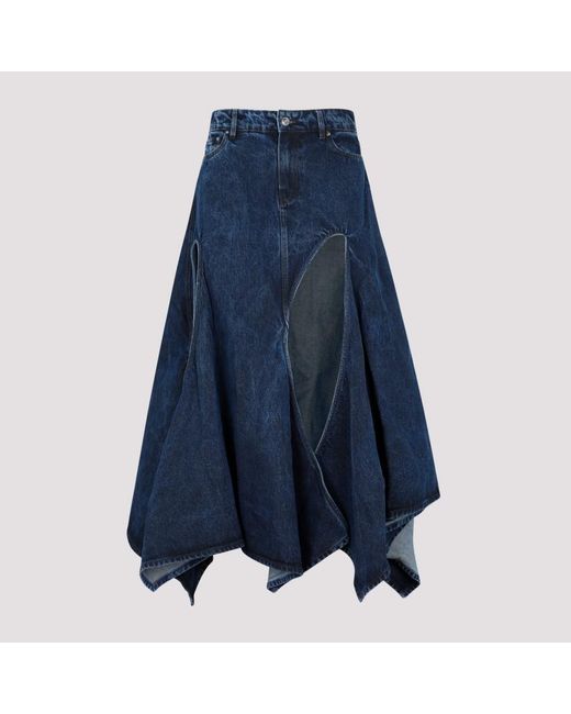 Y. Project Blue Multi Cut Out Denim Maxi Shirt Skirt