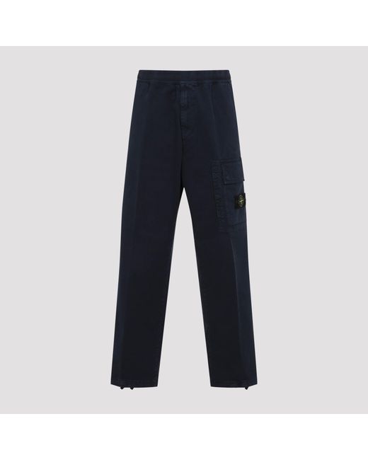 Stone Island Blue Regular Straight-Leg Cotton Trousers With Stretch for men