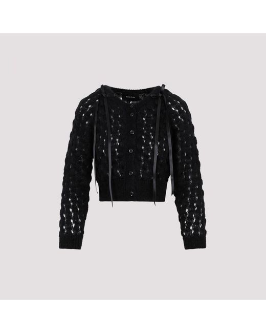 Simone Rocha Black Long Sleeve Bubble Knit Bow Detail Cardigan Sweater