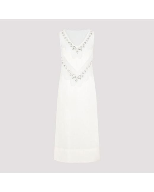 Simone Rocha White Embellished Feather Tie Slip Dress
