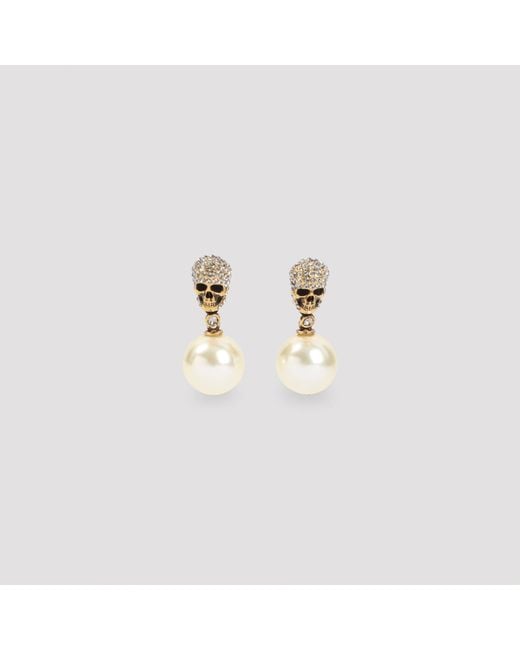 McQueen Metallic Pave Skull Drop Earrings