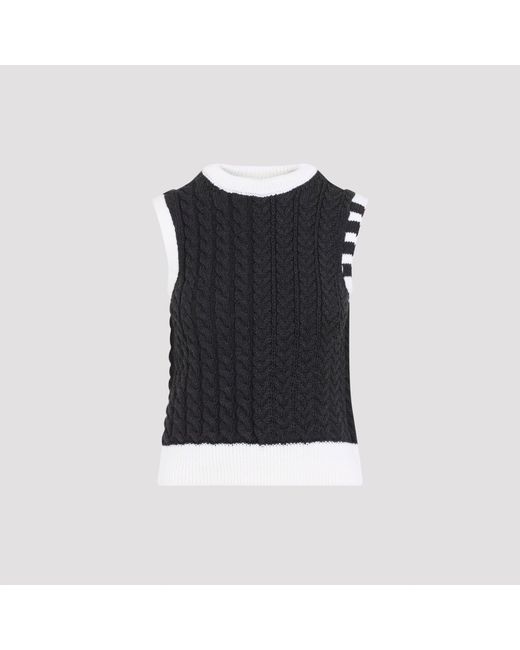Thom Browne Black Aran Cable Wool Shell Top