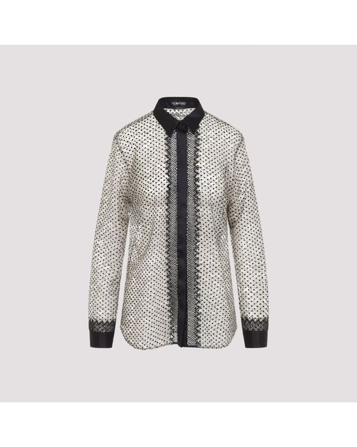Tom Ford Gray Flock Polka Dot Shirt