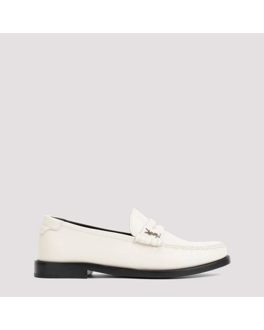 Saint Laurent White Leather Loafers
