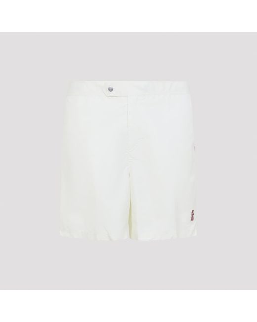 Brunello Cucinelli White Embroidered Buttoned Swim Shorts for men