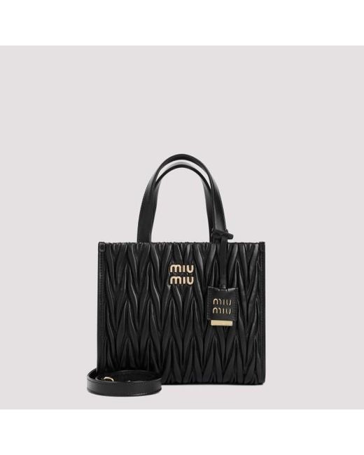 Miu Miu Black Matelasse Nappa Leather Tote Bag