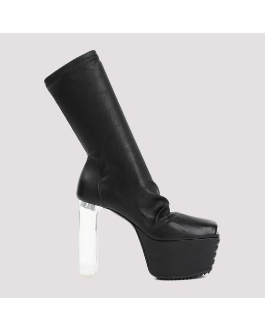 Rick Owens Black Grill Stretch Peeptoe Boots Shoes