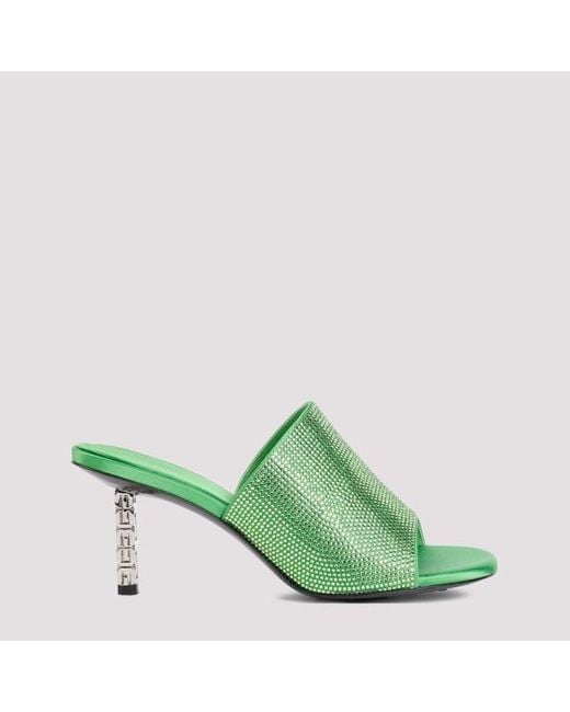 Givenchy Green G Cube Mules In Satin With Strass