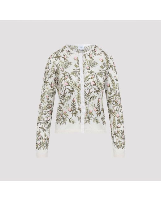 Giambattista Valli White Ivory Cashmere And Silk Cardigan With Floral Embroidery
