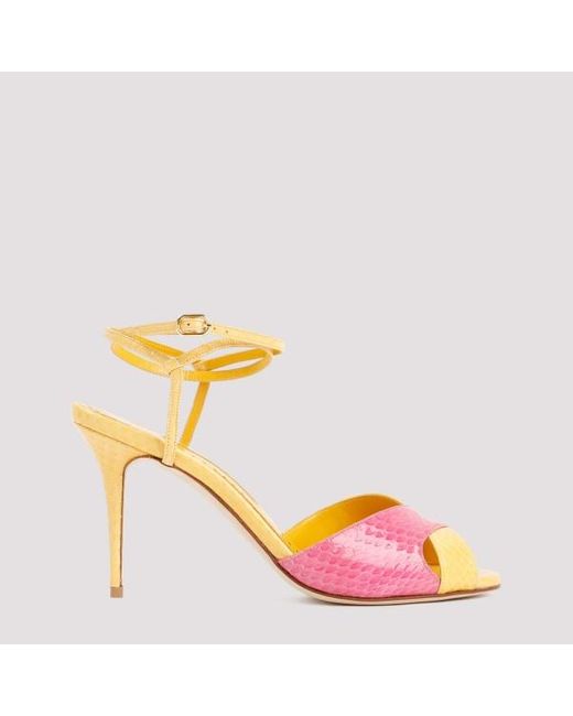 Manolo Blahnik Metallic Yellow And Pink Mumbi Sandal
