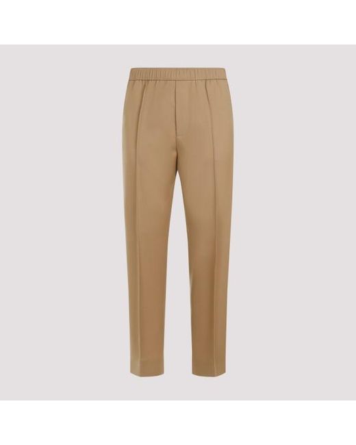 Lanvin Natural Brown Desert Wool Tapered Elasticated Trousers for men