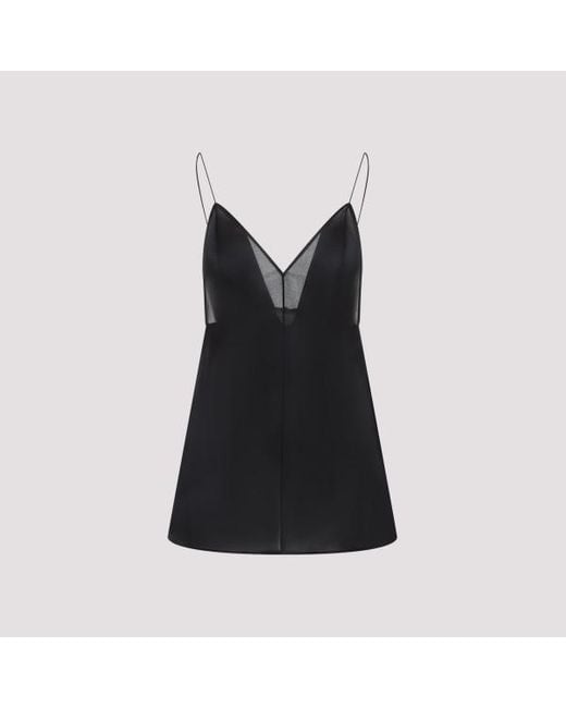 Khaite Black Deep V-Neck Silk Top With Spaghetti Straps
