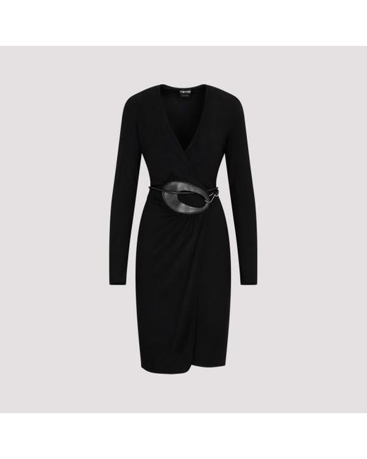 Tom Ford Black Jersey Wrap Midi Dress