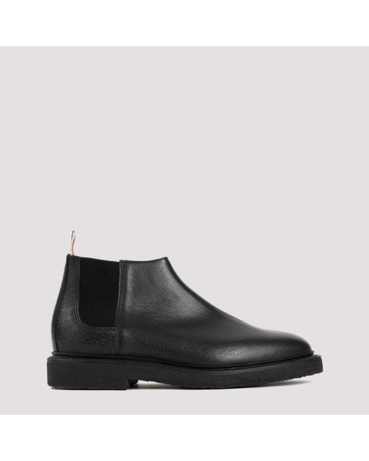 Thom Browne Black Leather Mid Top Chelsea Boots for men