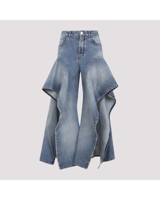 Alaïa Blue Ruffle Faded Jeans