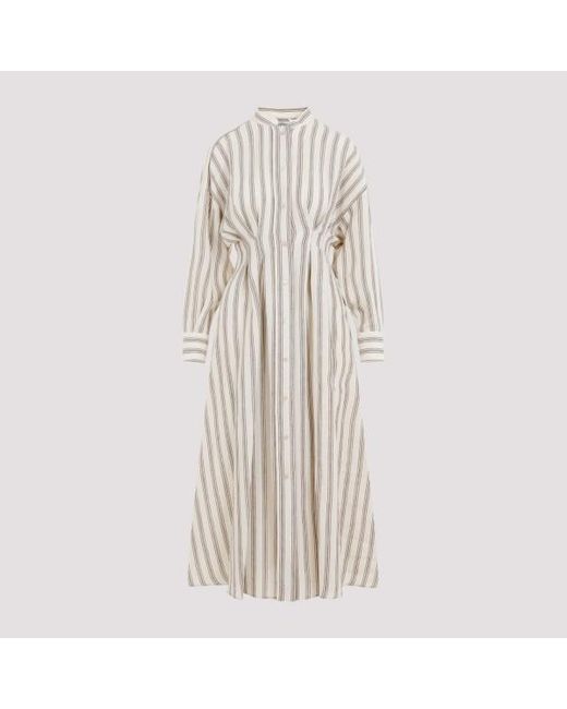 Max Mara Natural Yole Striped Linen Long Dress