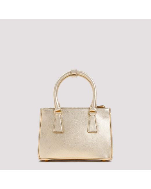 Prada Small Galleria Top Handle Bag In Saffiano Leather in Natural