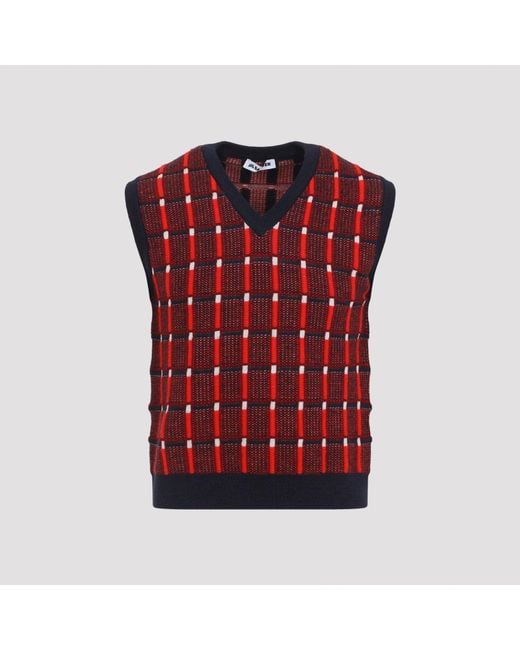Jil Sander Red Sleeveless Knitted Vest for men