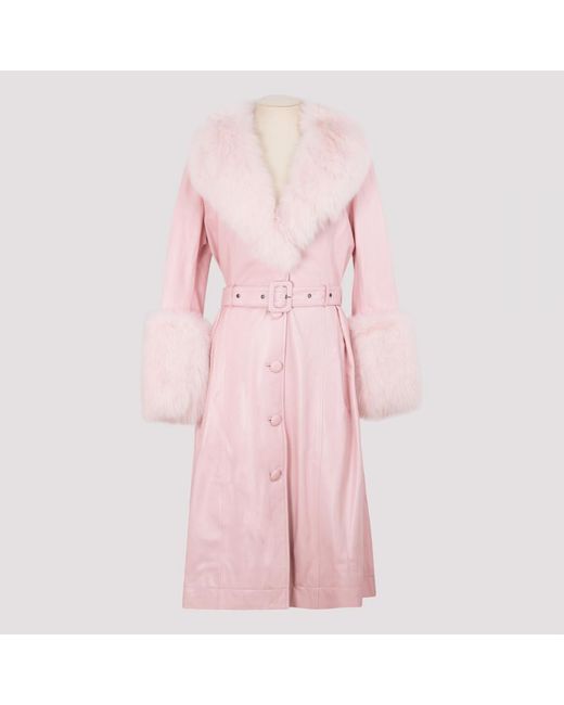 Saks Potts Baby Pink Leather Coat With Fur Trims 2